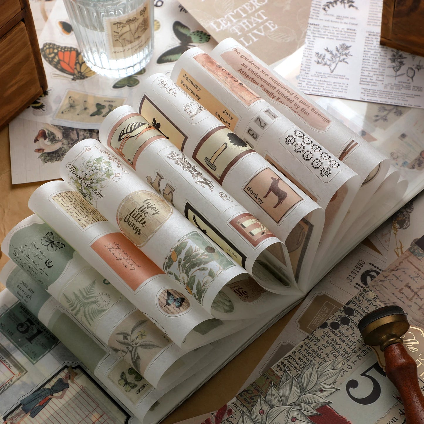 JIANQI 50 pcs Material Paper Sticker Sets Diy Scrapbooking junk journal Hand made Planner Collage material Craft Supplies