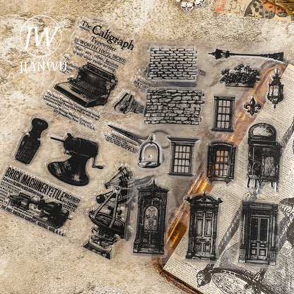 JIANWU Vintage Door Window Hot Air Balloon Material Collage Landscape Transparent Silicone Stamp Creative DIY Journal Stationery