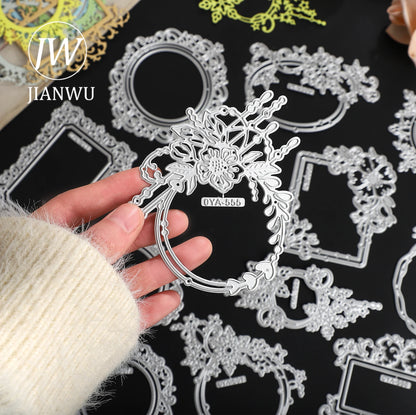 JIANWU Vintage Lace Flower Hollow Border Landscape Material Collage Knife Mold Creative DIY Journal Student Supplies Stationery