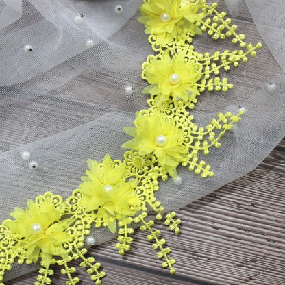 1 Yard Multi-Color Exquisite Rose Lace Fabrics Flower Pearl Wedding Party Decoration Sewing Lace Ribbon DIY Craft 8.5CM Wide