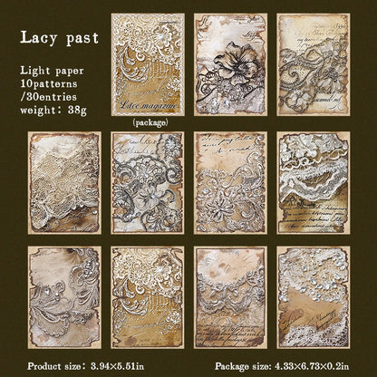 30pcs Vintage Art paper Materials Lace paper Scrapbook Materials DIY Photo Album Collage Journal Creative Stationery paper