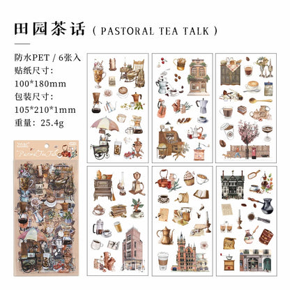 JIANQI 6pcs Literary Retro Stickers PET Materials DIY Scrapbooking Art Collage Stationery Planner Decor Diary Stickers