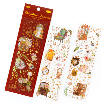 JIANQI 3pcs Gold stamping retro PET Stickers DIY Scrapbooking Decor Photo Album Creative Stationery Collage Materials Stickers