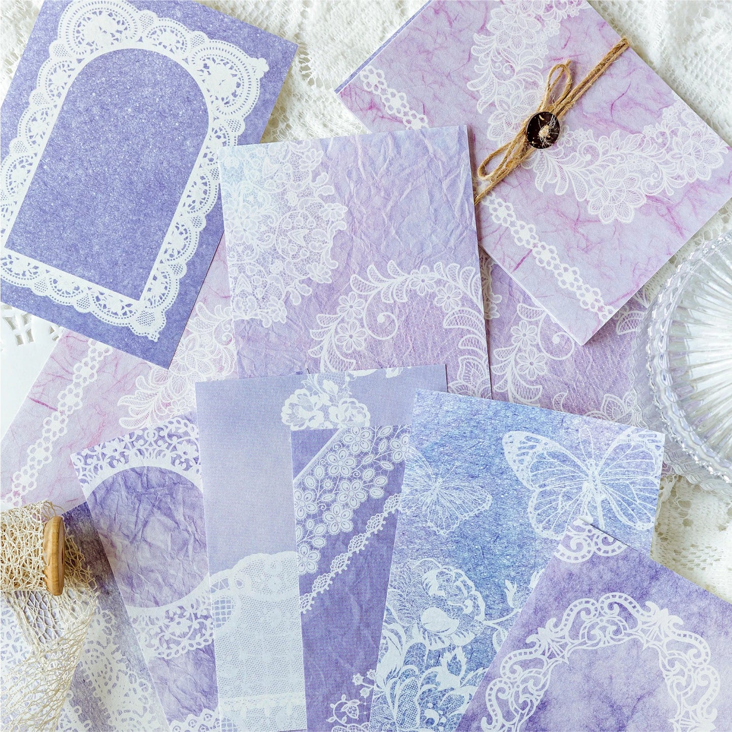 JIANQI 30pcs Vintage Material paper Lace paper Scrapbook Materials DIY Photo Album Collage Journal Creative Stationery supplies