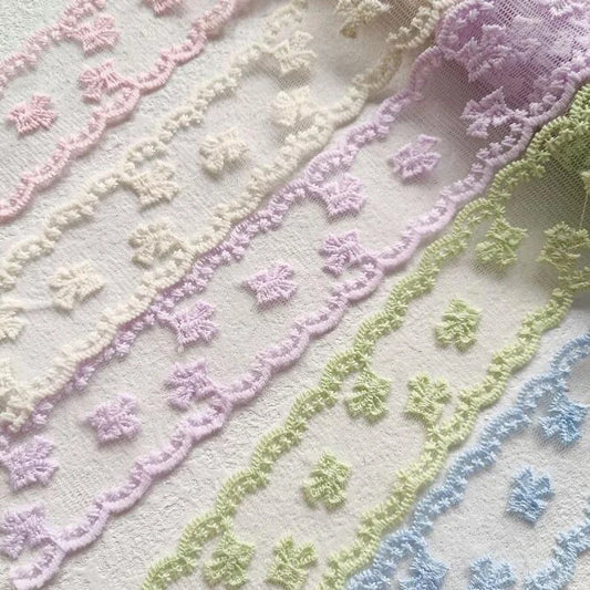 2Yards Flowers Embroidery Wavy Edge Lace Ribbon Hair DIY Headwear Bow Crafts Sewing 40MM