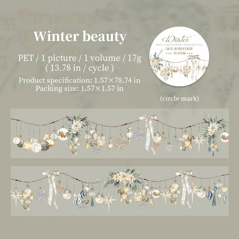 JIANQI 40mm*2m Scrapbook Decor Adhesive Tape Winter snow scenery PET Tapes Masking Tapes stickers Aesthetic Stationery Supplies