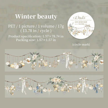 JIANQI 40mm*2m Scrapbook Decor Adhesive Tape Winter snow scenery PET Tapes Masking Tapes stickers Aesthetic Stationery Supplies