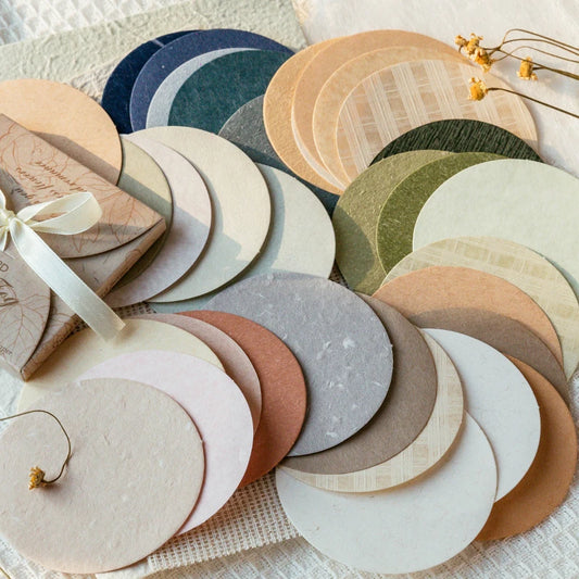 JIANQI 30pcs/lot Memo Pads Material Paper Solid Color Round Junk Journal Scrapbooking Cards Retro Background Decoration Paper