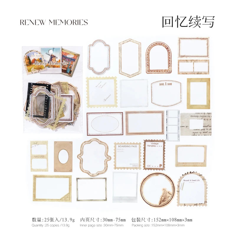 JIANQI 25pcs/pack Framework Decorative Stickers Scrapbooking Diary Deco Junk Journal Stationery Ins Style Stationery Stickers