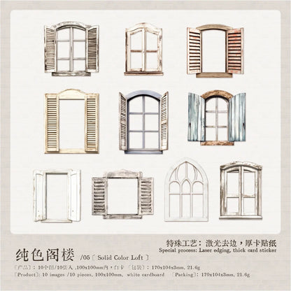 JIANQI 10 Sheets Large size doors and windows Stickers Decorative handmade Scrapbooking Material Diary Album Craft Supplies