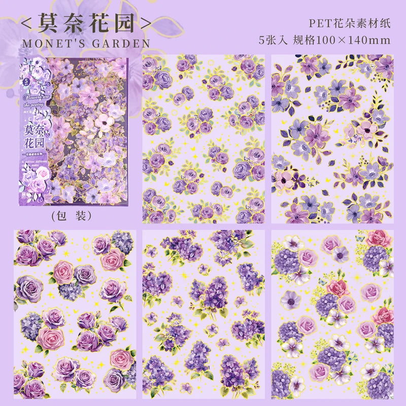 JIANQI 5 Sheets PET Flowers Stickers INS Decorative handmade Scrapbooking Material Diary Album Craft Supplies
