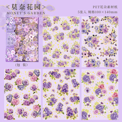 JIANQI 5 Sheets PET Flowers Stickers INS Decorative handmade Scrapbooking Material Diary Album Craft Supplies
