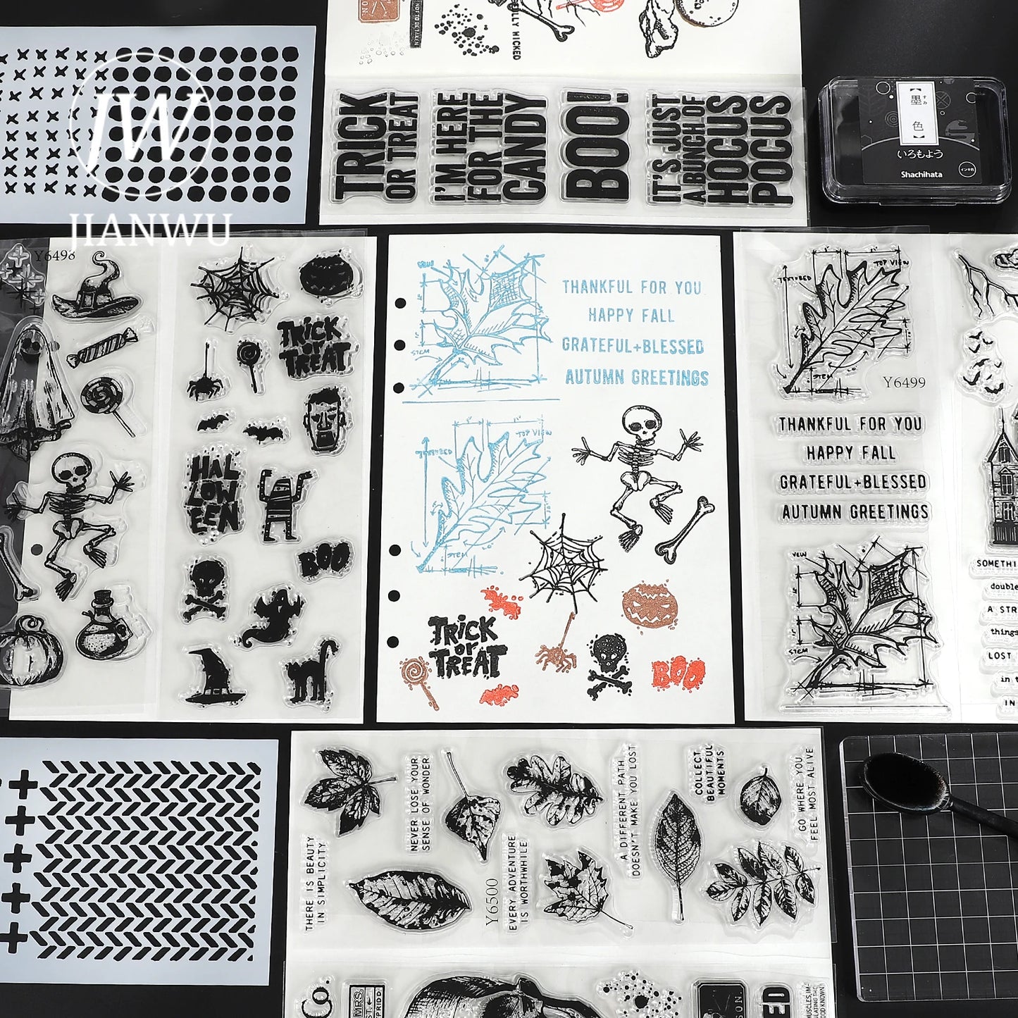 JIANWU Vintage Plant Flower Snowflake Halloween Christmas Material Embossed Stencil Masking Sheet Creative Journal Stationery