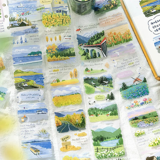 JIANQI 50mm*3m Road scenery series tape PET Material Scrapbooking Stickers Stationery Supplies Decorative DIY Sticker