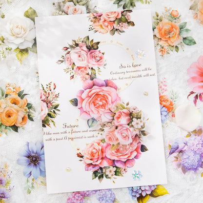 JIANQI 50mm*2m PET Plant Flowers tape Sticker Decorative collage Adhesive Diy Scrapbooking hand made Masking tape
