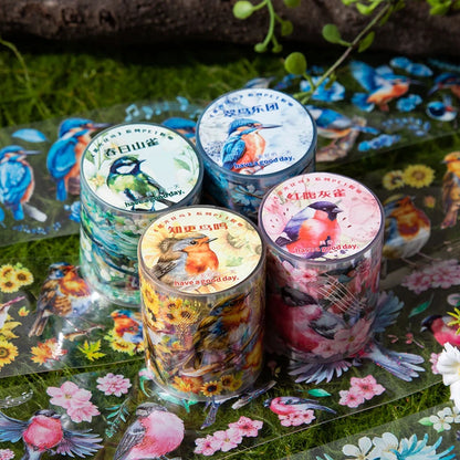 JIANQI 50mm*2m Kawaii Flowers and birds PET tape Decorative Labels Masking tape hand made junk journal supplies