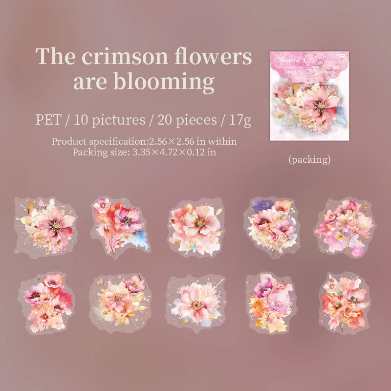 JIANQI 20 Pcs Watercolor flowers Stickers PET sticker package DIY diary decoration sticker album scrapbooking Junk Journal