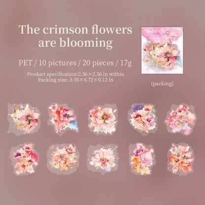 JIANQI 20 Pcs Watercolor flowers Stickers PET sticker package DIY diary decoration sticker album scrapbooking Junk Journal