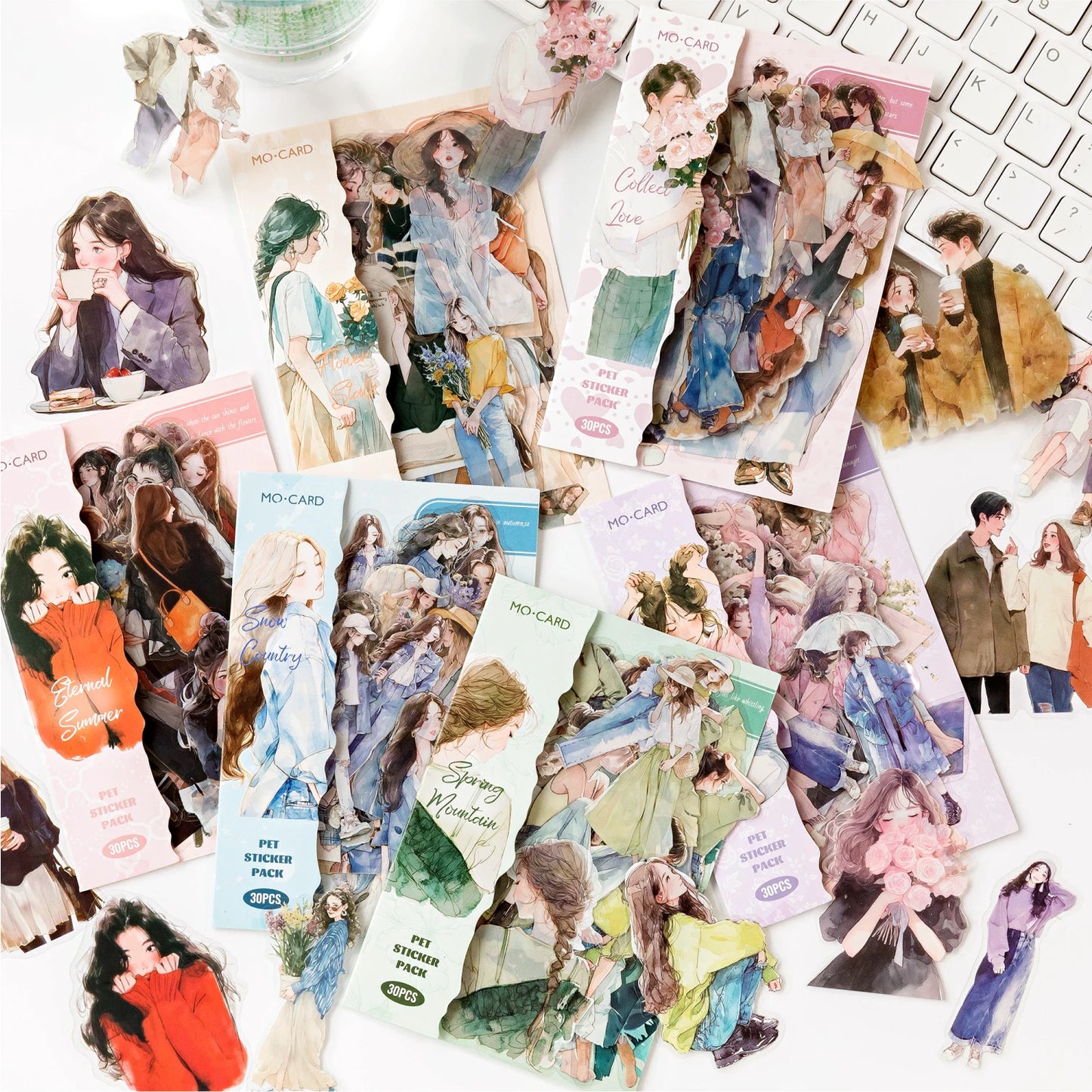JIANQI 30pcs/pack PET Ins Stickers Girls Life Combo Kit DIY Scrapbooking Materials Collage Stationery Decor Diary Supplies
