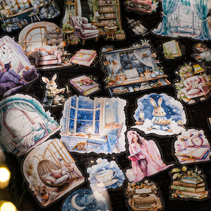 JIANQI 15pcs/pack Reading girl Stickers Junk Journal Creative Stationery DIY Deco Stickers Scrapbooking Supplies