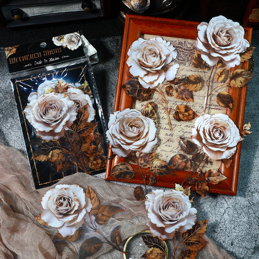 JIANQI 6pcs/pack PET Floral Stickers Big Size DIY Scrapbooking Art Collage Diary Materials Decor Aesthetics Sticker Stationery