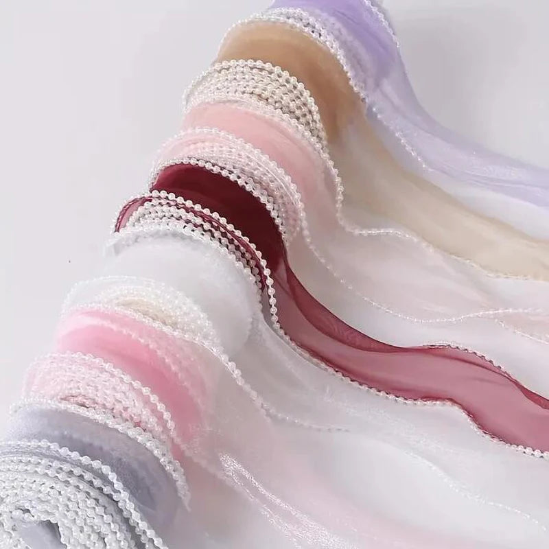 5 Yards Pearl Edged Fishtail Yarn Pleated Wave Handmade DIY Flower Packaging Cake Ribbon Lace 4CM Wide