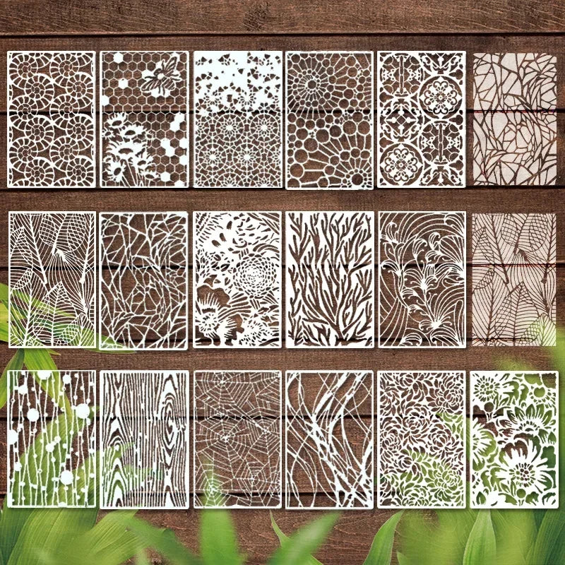 JIANWU 12pcs/16pcs Leaves Coral Plant Lines Pattern Hollow Material Painting Template Stamp Creative Student Supplies Stationery
