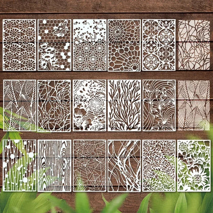 JIANWU 12pcs/16pcs Leaves Coral Plant Lines Pattern Hollow Material Painting Template Stamp Creative Student Supplies Stationery