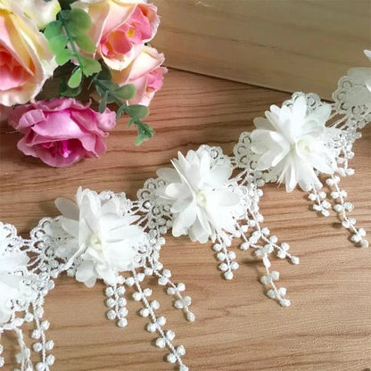 1 Yard Multi-Color Exquisite Rose Lace Fabrics Flower Pearl Wedding Party Decoration Sewing Lace Ribbon DIY Craft 8.5CM Wide