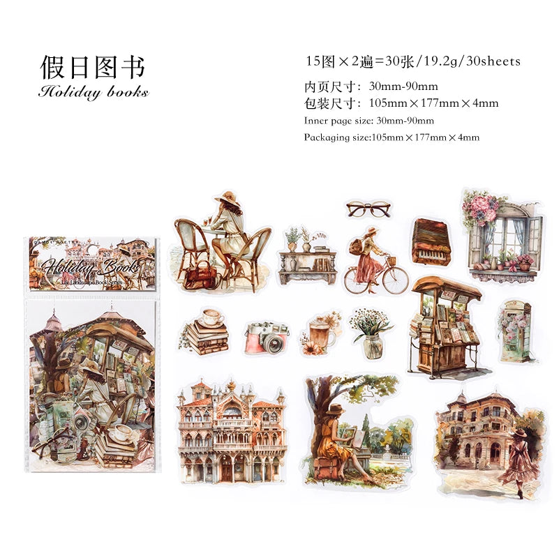 JIANQI 30pcs/pack Ins Life Girls Stickers PET Materials Collage Stationery Decor Diary DIY Scrapbooking supplies