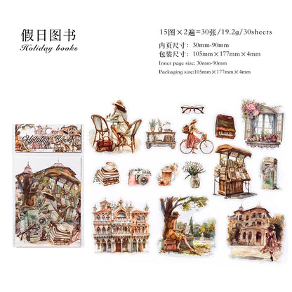 JIANQI 30pcs/pack Ins Life Girls Stickers PET Materials Collage Stationery Decor Diary DIY Scrapbooking supplies