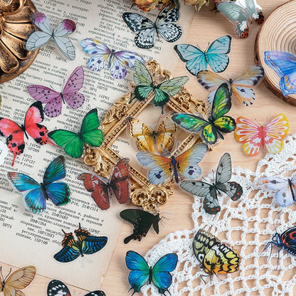 JIANQI 40pcs Color Butterfly Decorative Waterproof Stickers Material Sticker Scrapbooking Label Diary Cup Phone Journal Planner