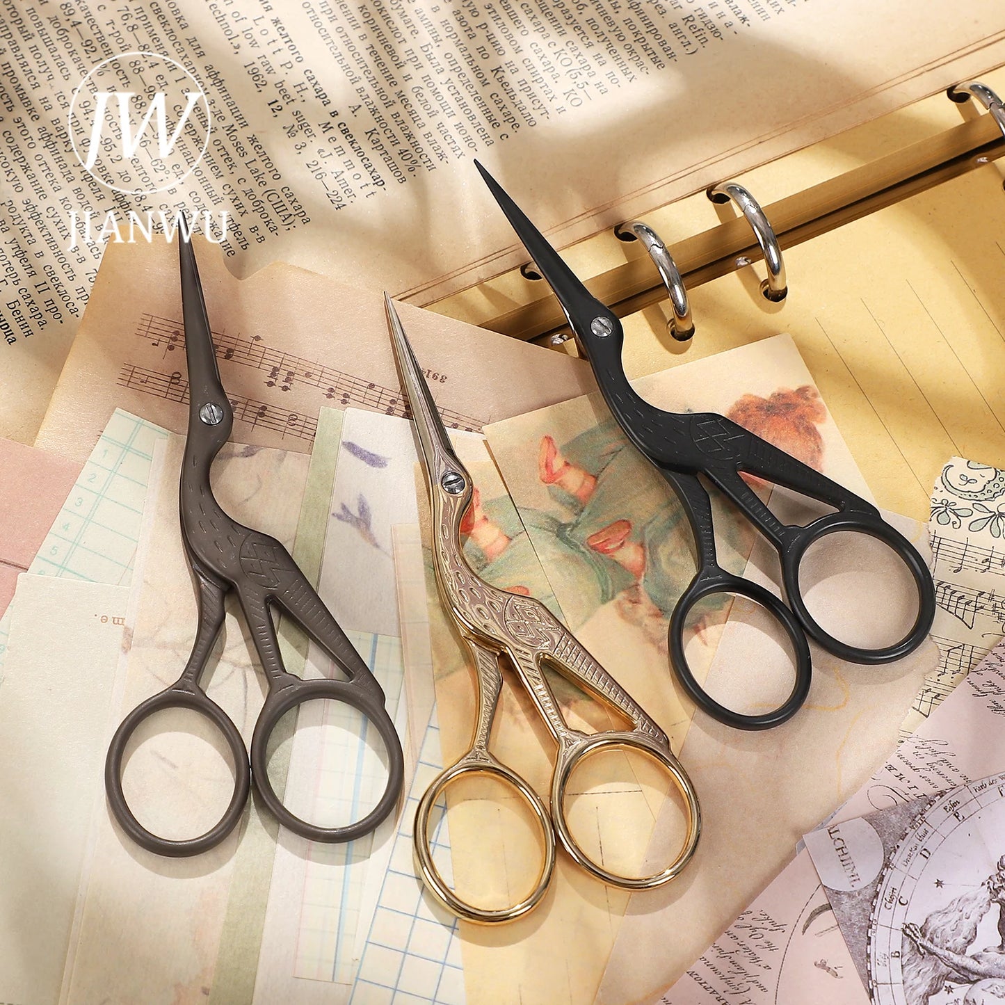 JIANWU  Vintage Crane Stainless Steel Scissors Cutting Tools Creative DIY Student Supplies Stationery
