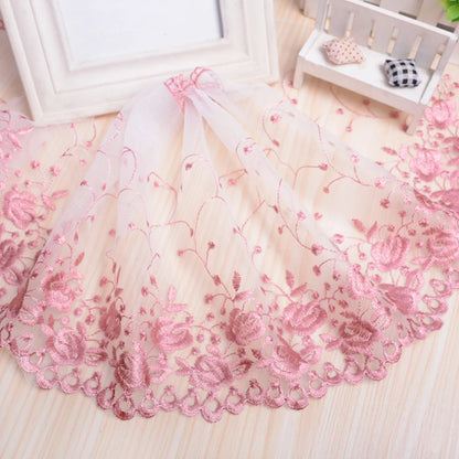 1 Yard Colorful Flower Border Embroidered Lace Fabric DIY Women's Dress Clothing Lace 25CM Wide