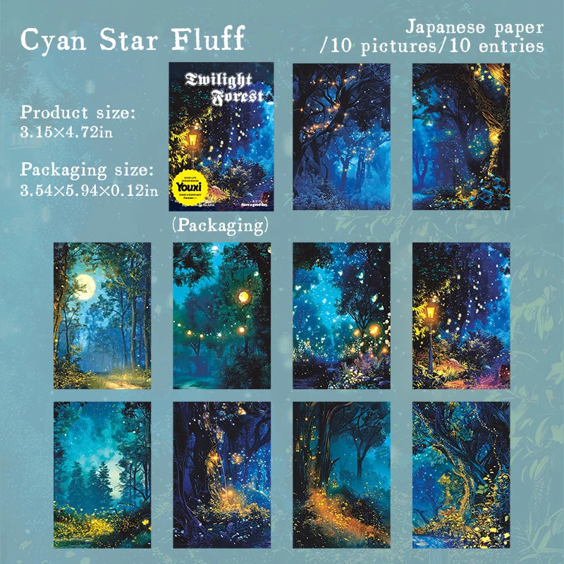 10pcs Night Forest Landscape Material Stickers Scrapbooking Junk Journal Creative Stationery DIY Deco Stickers School Supplies