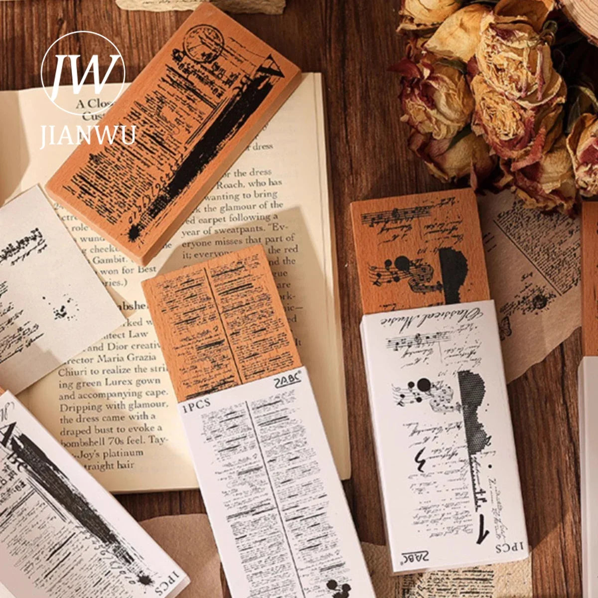 JIANWU Time Poetry Series Vintage English Text Poetry Collection Material Wooden Stamp Creative Student Supplies Stationery