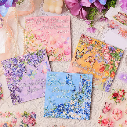 JIANQI 30 PCS square PET Stickers book Plants Flowers Scenery Decor handmade Scrapbooking Material Diary Album Craft Supplies