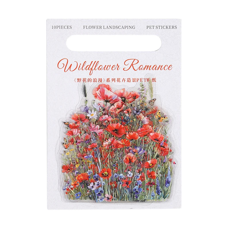 JIANQI 10 Pcs Plant Flower Landscape Stickers PET Transparent Decorative Collage Junk Journal DIY Scrapbooking Supplies