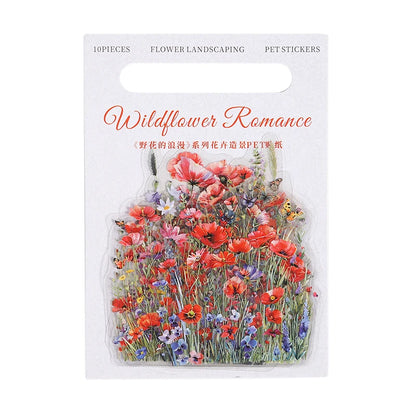 JIANQI 10 Pcs Plant Flower Landscape Stickers PET Transparent Decorative Collage Junk Journal DIY Scrapbooking Supplies