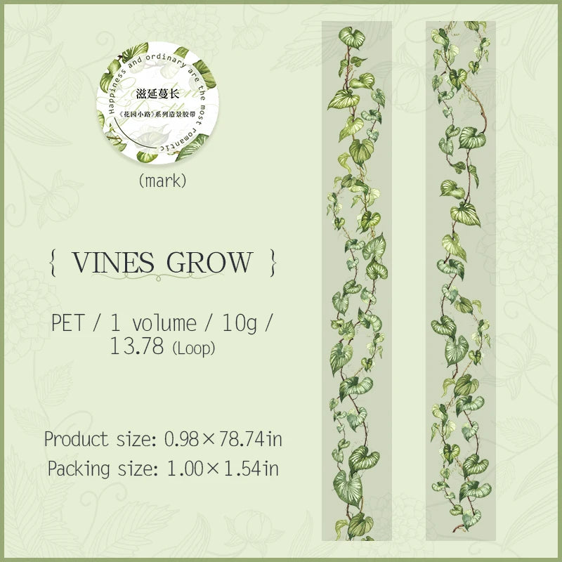 JIANQI 25mm*2m PET Tapes Garden Path DIY Scrapbooking Decor Photo Album Collage Junk Journal Materials Aesthetics Stickers