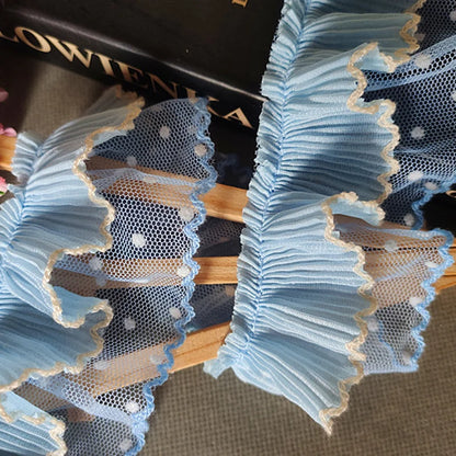 1Yard Blue Pleated Chiffon Lace Fabric DIY Ribbon Sewing Accessories 5cm Wide