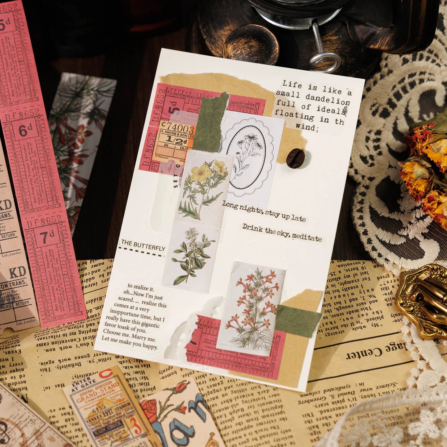 JIANQI 30pcs Vintage Long strip Sticker Pack Junk Journal DIY Scrapbooking Supplies Collage Stationery Stickers