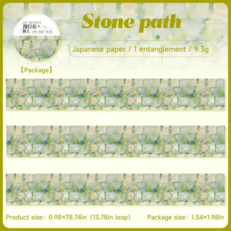 JIANQI 25mm*2m Paper Tapes Stone wall path DIY Scrapbooking Decor Photo Album Collage Junk Journal Materials Aesthetics Tape