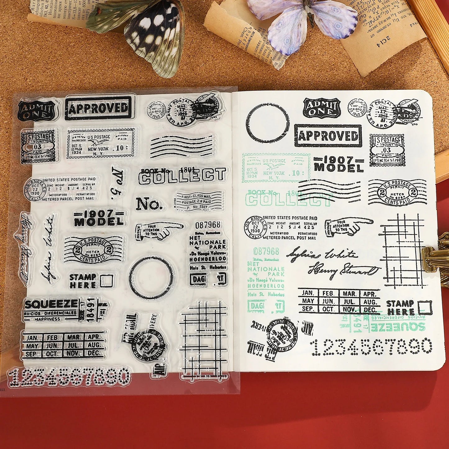 JIANWU Vintage Tree Plant Flower Butterfly Label Bill Landscape Material Collage Silicone Stamp Creative DIY Journal Stationery