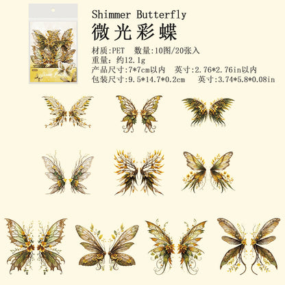 JIANQI 30pcs Butterfly wings PET Sticker pack DIY Scrapbooking Decor Photo Album Creative Stationery Collage Materials Stickers