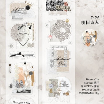 JIANQI 50mm*2m 1pc PET Tape Stickers Creativity Scrapbooking Hand Account Adhesive hand made Diy Junk Journal Craft Supplies