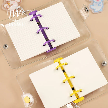 JIANWU Cute Mini 3 Ring Loose-leaf Book Transparent Portable Student Journal Binder Notebook Kawaii Stationery School Supplies