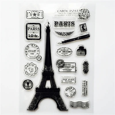 JIANWU 1 Pcs Transparent Silicone Seal Retro Stamp Aircraft Tower Building Clear Stamps Office Supplies Stamps DIY Stationery