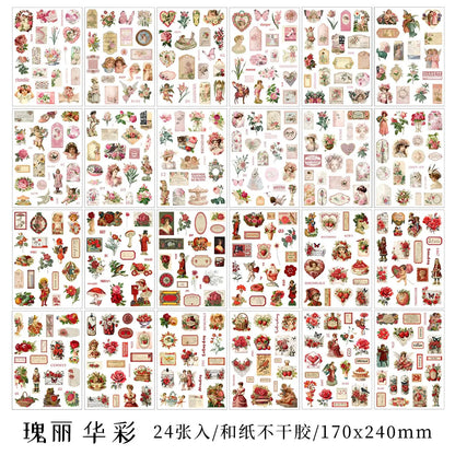 JIANQI 24 PCS Die cut Stickers book Retro butterfly flower Decorative handmade Scrapbooking Material Diary Album Craft Supplies