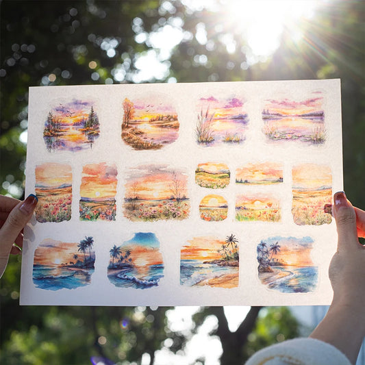 JIANQI 65mm*2m Sunset Landscape Tapes DIY Scrapbooking Decor Photo Album Collage Journalling Materials Aesthetics Stickers